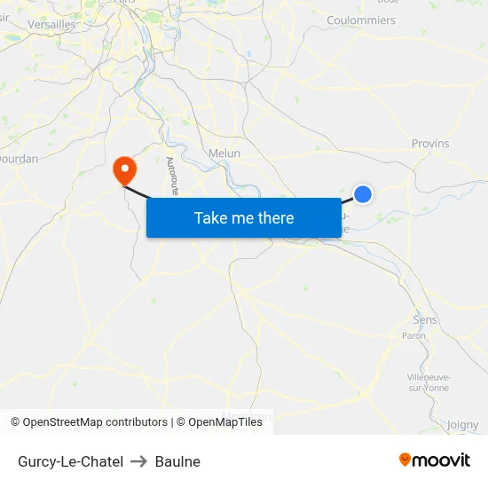 Gurcy-Le-Chatel to Baulne map