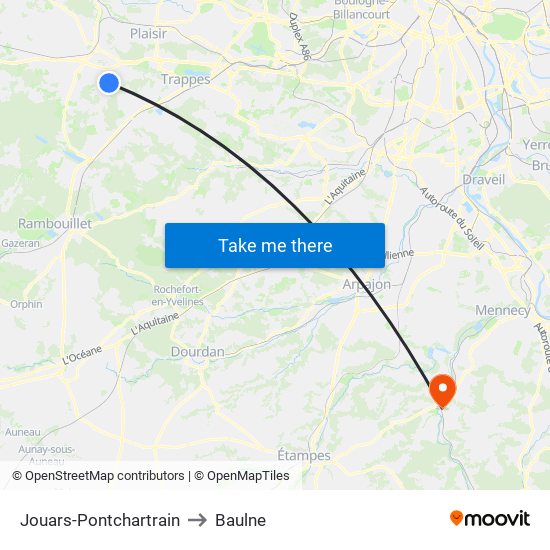 Jouars-Pontchartrain to Baulne map