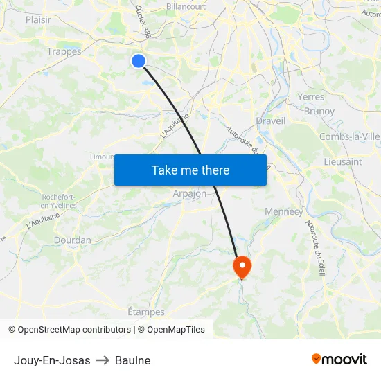 Jouy-En-Josas to Baulne map