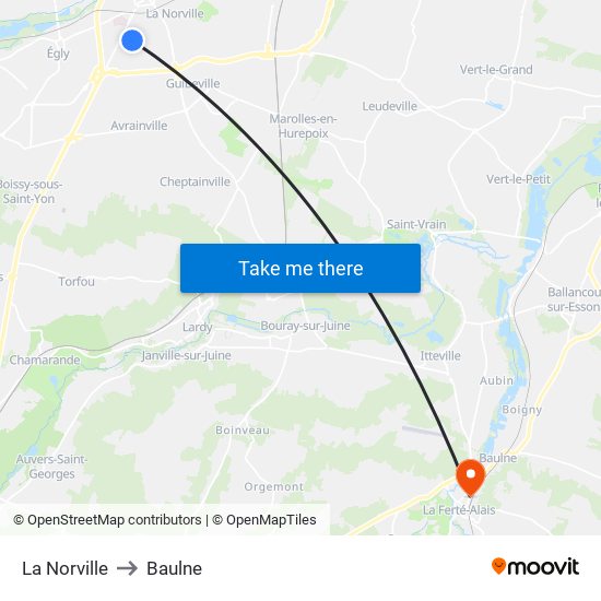 La Norville to Baulne map