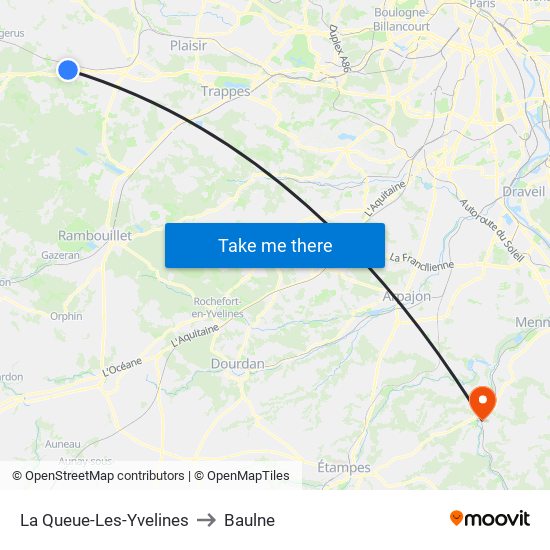 La Queue-Les-Yvelines to Baulne map