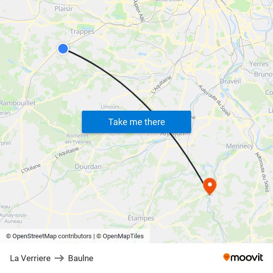 La Verriere to Baulne map