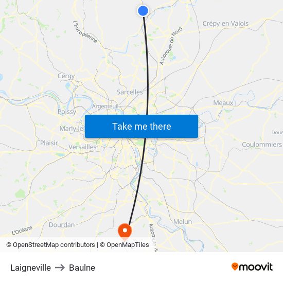 Laigneville to Baulne map