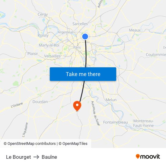 Le Bourget to Baulne map