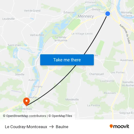 Le Coudray-Montceaux to Baulne map