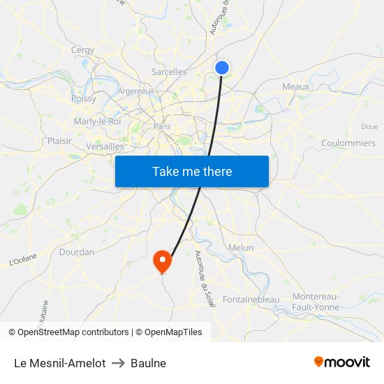 Le Mesnil-Amelot to Baulne map