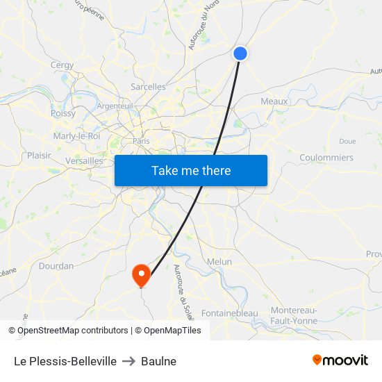Le Plessis-Belleville to Baulne map