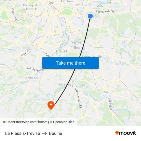 Le Plessis-Trevise to Baulne map