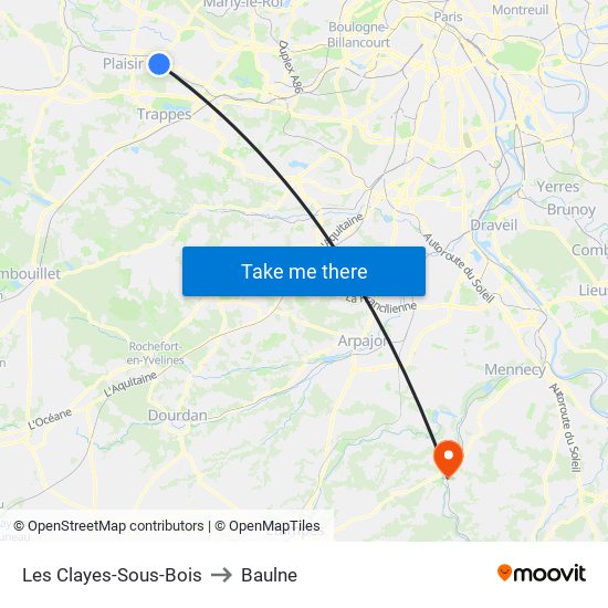 Les Clayes-Sous-Bois to Baulne map