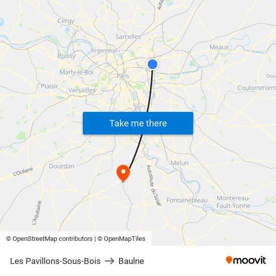 Les Pavillons-Sous-Bois to Baulne map