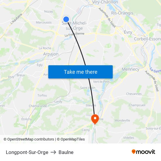 Longpont-Sur-Orge to Baulne map