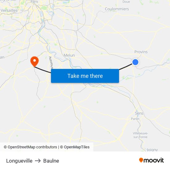 Longueville to Baulne map