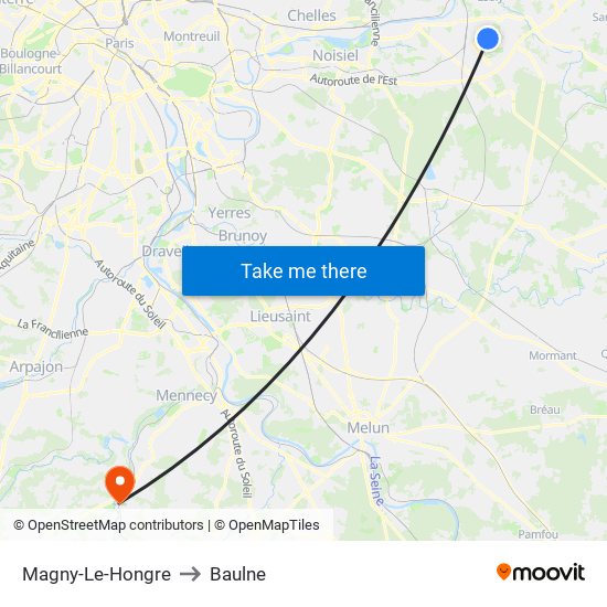 Magny-Le-Hongre to Baulne map