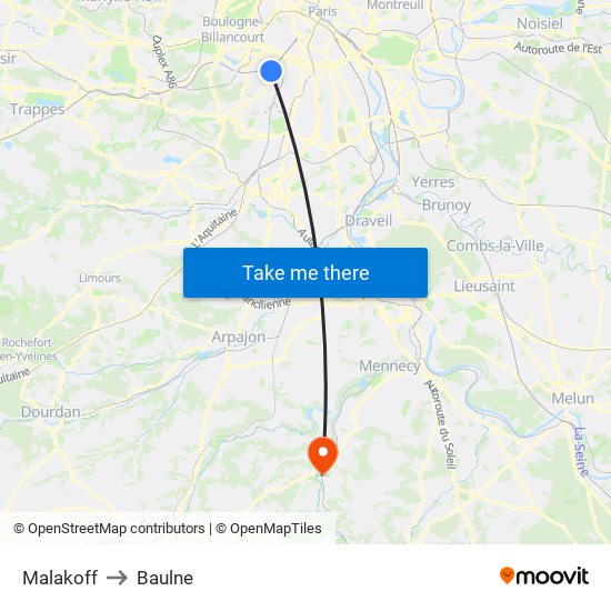 Malakoff to Baulne map