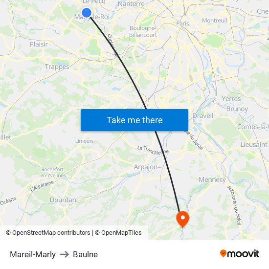 Mareil-Marly to Baulne map
