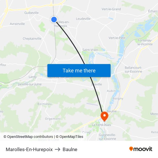 Marolles-En-Hurepoix to Baulne map