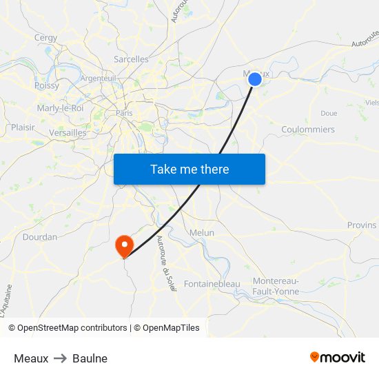 Meaux to Baulne map