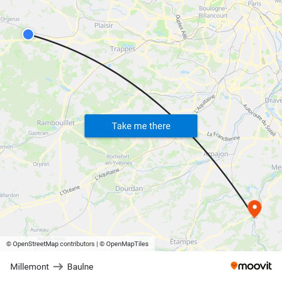 Millemont to Baulne map