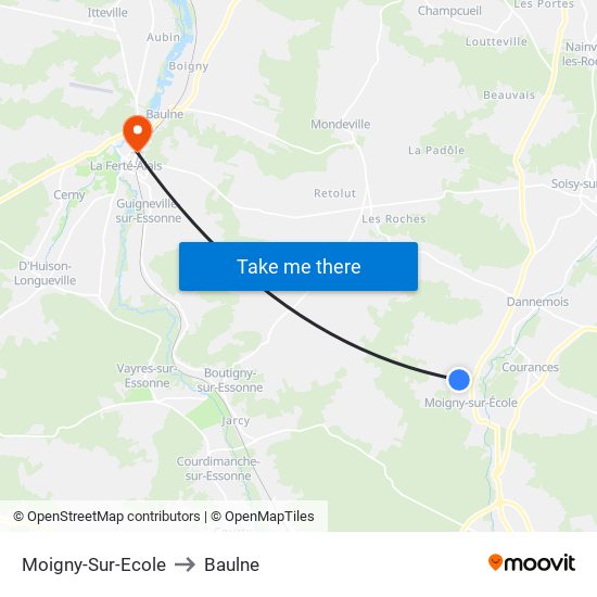Moigny-Sur-Ecole to Baulne map