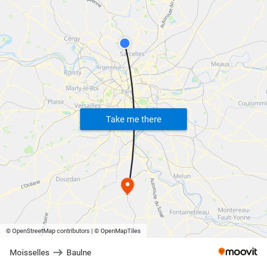 Moisselles to Baulne map