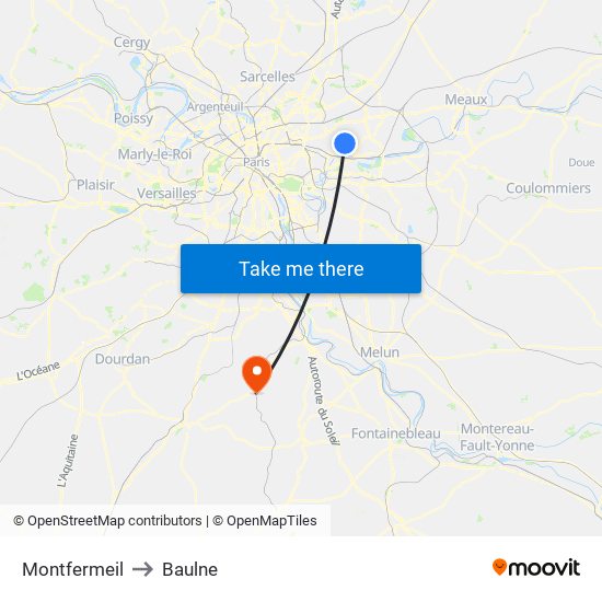 Montfermeil to Baulne map