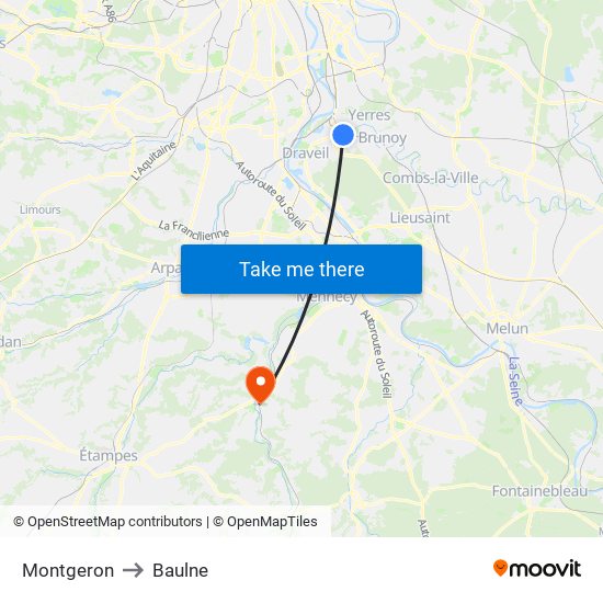 Montgeron to Baulne map