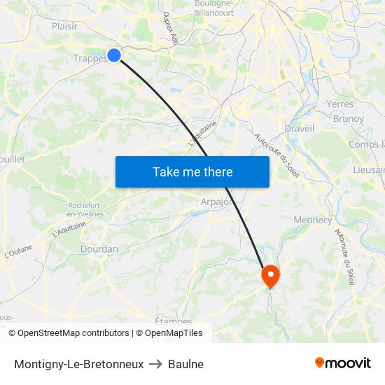 Montigny-Le-Bretonneux to Baulne map