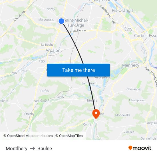 Montlhery to Baulne map