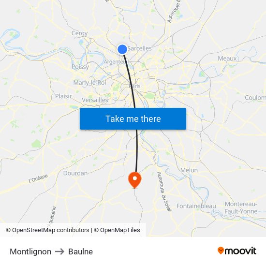 Montlignon to Baulne map