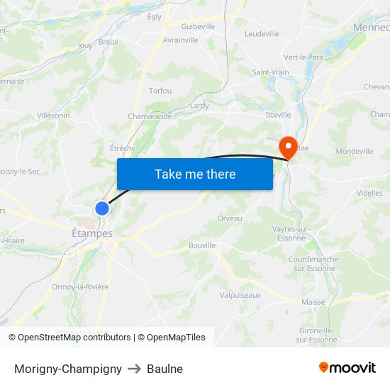 Morigny-Champigny to Baulne map