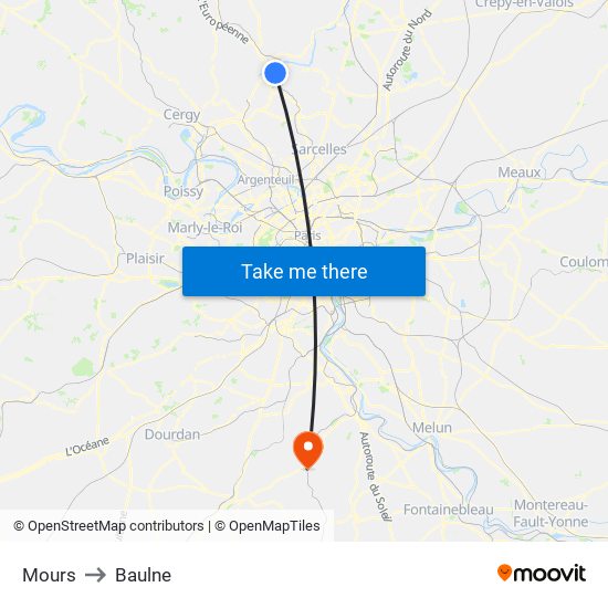 Mours to Baulne map