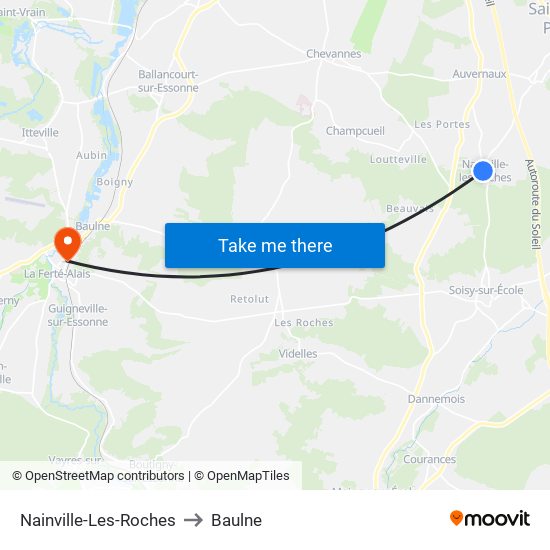 Nainville-Les-Roches to Baulne map