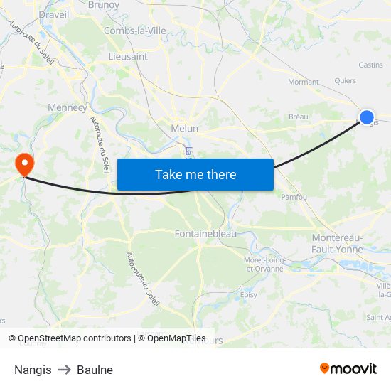 Nangis to Baulne map