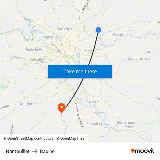 Nantouillet to Baulne map