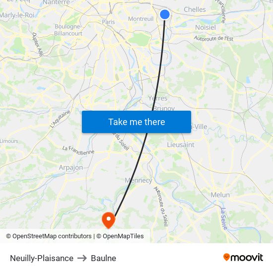 Neuilly-Plaisance to Baulne map