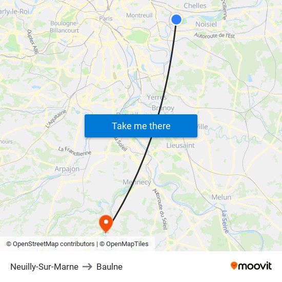 Neuilly-Sur-Marne to Baulne map