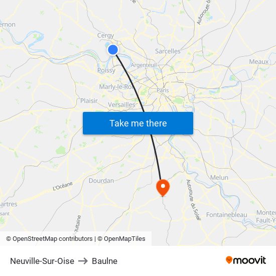 Neuville-Sur-Oise to Baulne map