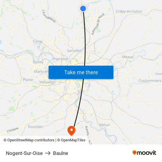 Nogent-Sur-Oise to Baulne map