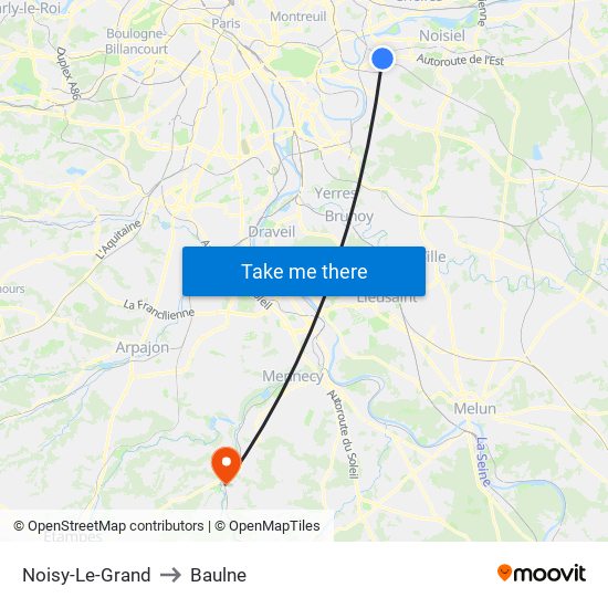 Noisy-Le-Grand to Baulne map