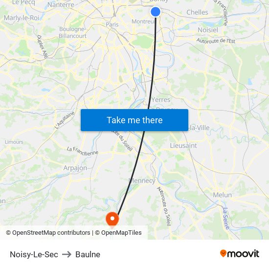 Noisy-Le-Sec to Baulne map