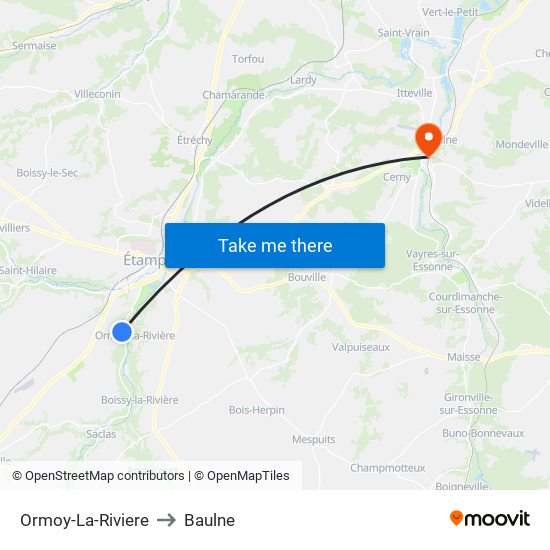 Ormoy-La-Riviere to Baulne map