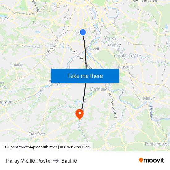 Paray-Vieille-Poste to Baulne map