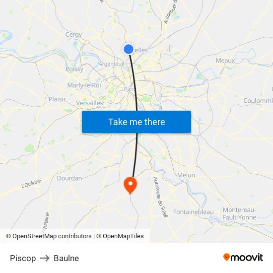 Piscop to Baulne map