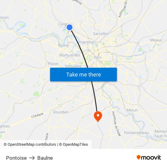 Pontoise to Baulne map