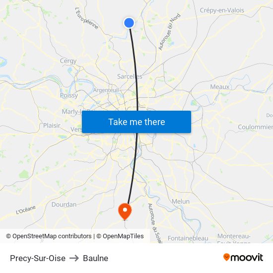 Precy-Sur-Oise to Baulne map