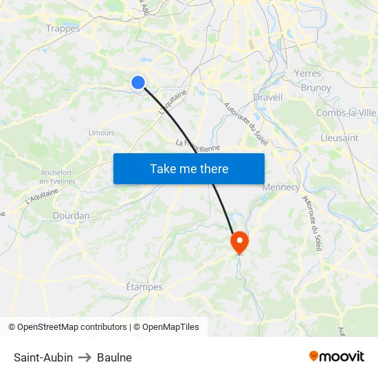 Saint-Aubin to Baulne map