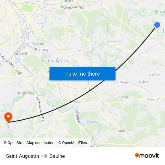 Saint-Augustin to Baulne map