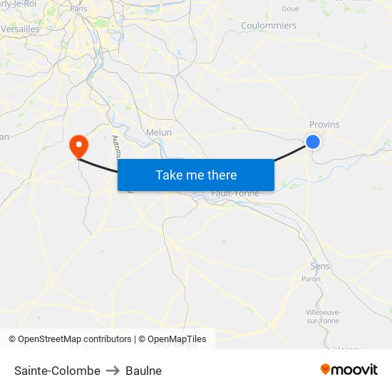 Sainte-Colombe to Baulne map