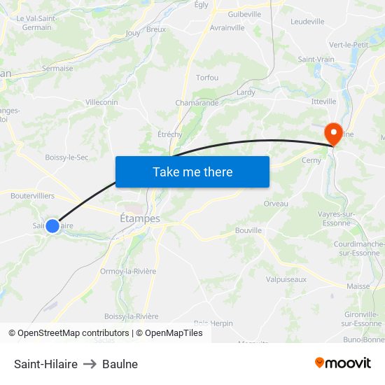 Saint-Hilaire to Baulne map