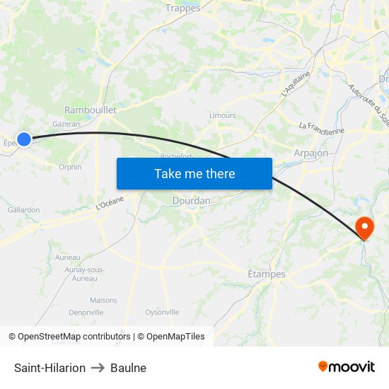 Saint-Hilarion to Baulne map